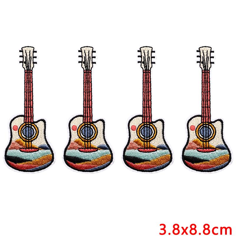 10pcs Wholesale New Art Wind Electric Guitar Embroidery Patches Diy Creative Cartoon Iron On Patches For Clothing Jackets Decor 