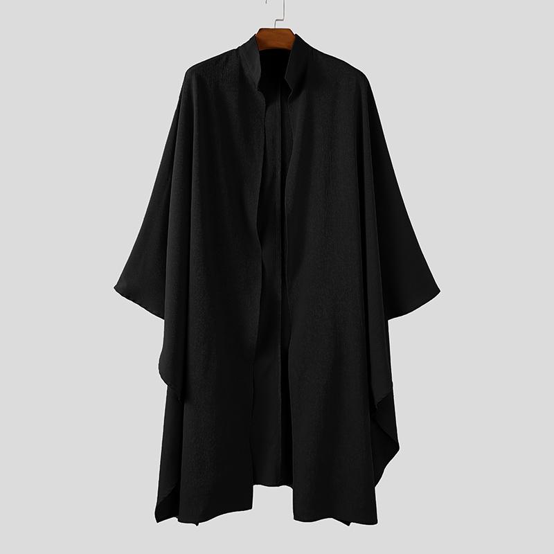 

INCERUN Мужские кардиганы с воротником-стойкой, рукавами «летучая мышь», нерегулярного кроя, повседневные, свободные, длинные пальто S чёрный