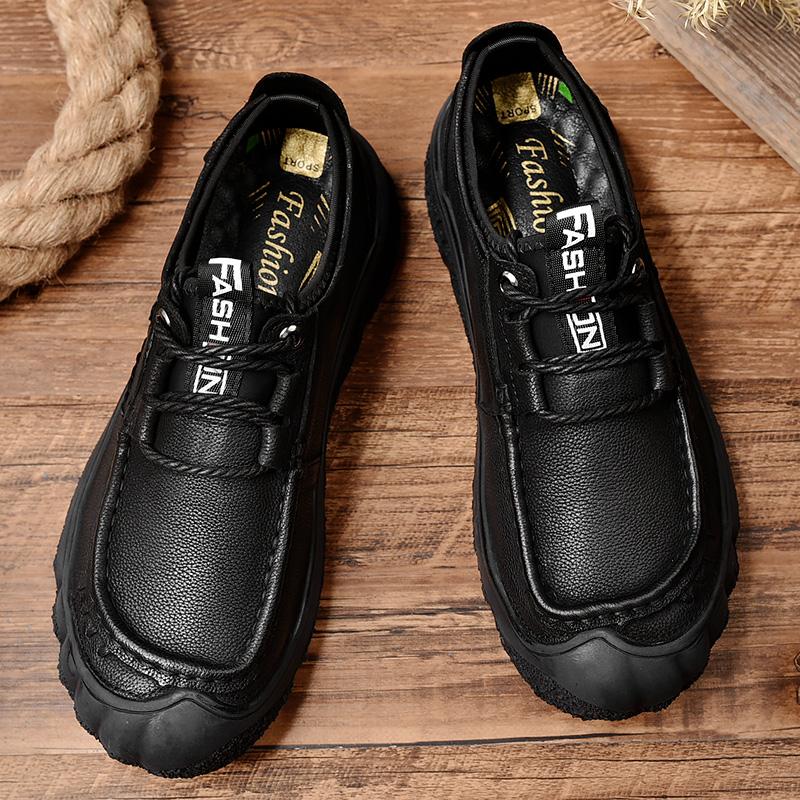 Sapatos masculinos de couro genuíno para caminhada, calçados casuais para atividades ao ar livre