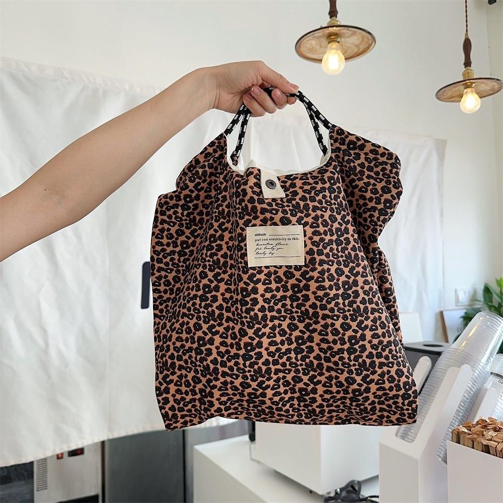 Stylish Vintage Leopard Print Corduroy Shoulder Bag Spacious Tote For Daily Use