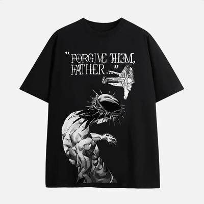 Vergib ihnen Vater Buchstabenaufdruck T-Shirt Herren Übergröße Lässig Kurzarm Rundhalsausschnitt Baumwoll-Tee Ganzjahreskomfort Mode-Top