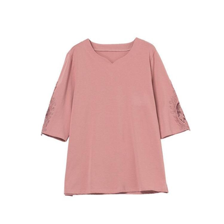 Plus Size Summer T Shirt Women Loose Solid Color Top Three Quarter Sleeve VT Shirt