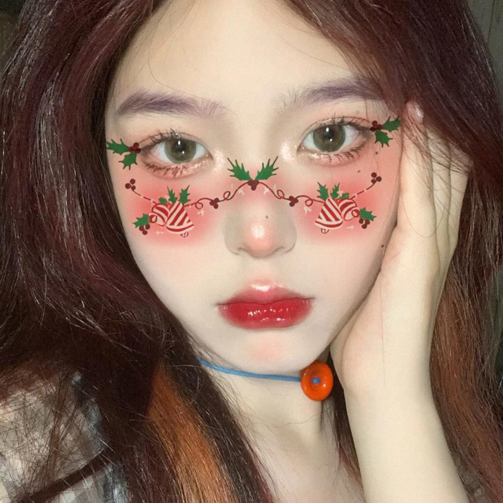 Makeup Face Sticker Christmas Cute Cartoon Creative Blush Christmas Hat Tattoo Sticker