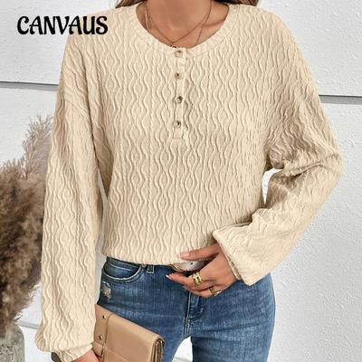Camicetta da Donna Primaverile e Autunnale Taglie Forti con Texture Muscolare Girocollo Casual Maniche Lunghe