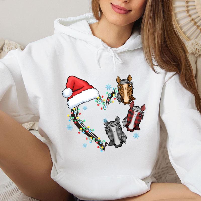 Funny Christmas Heart Lights Graphic Sweatshirt Hoodie Women Animals Lover Gift For Christmas Santa Hat Heart Hoodies Tops
