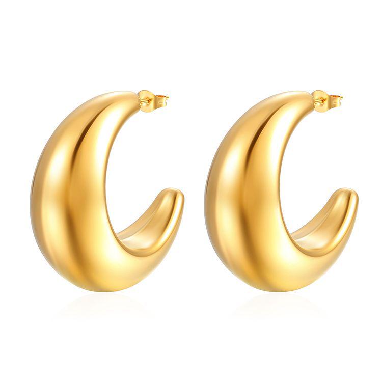 18K Gold-Plated Crescent Hollow Stainless Steel Earrings