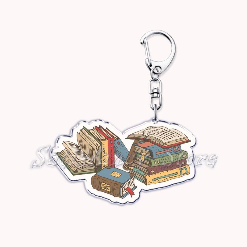 Pastel I Heart Flowery Books Keychains Ring for Accessories Bag Pendant Key Chain Keyring Jewelry Fans Lovers Gifts