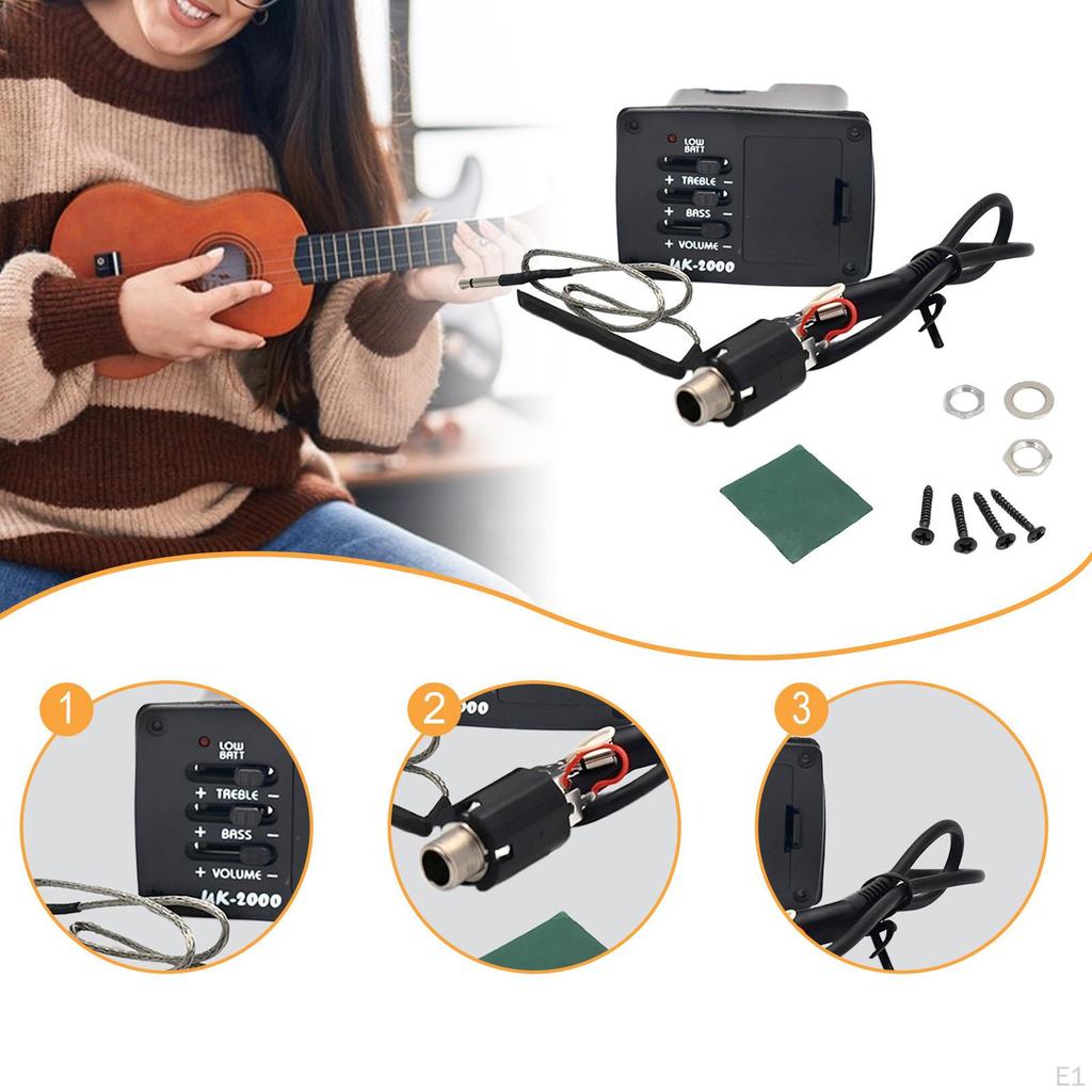 Ukulele Piezo Pickup with Preamp, 2 Band EQ , Musical Instrument Accessory,
