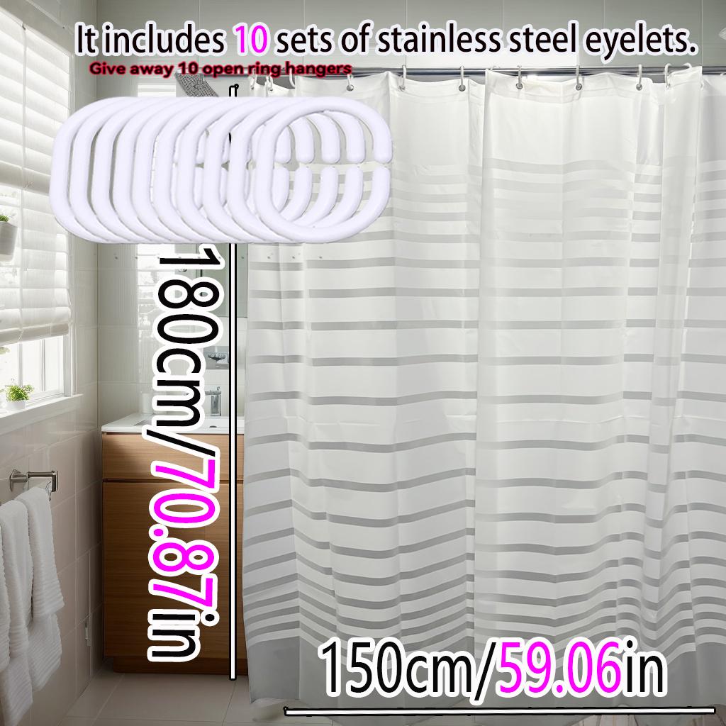 Simple white striped semi-transparent shower curtain, dry-wet separated partition curtain, private bathroom shower curtain