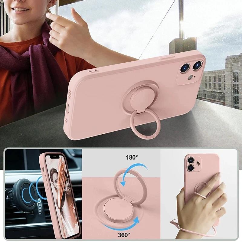 Luxury Liquid Silicone Metal Ring Holder Phone Case for Samsung Galaxy A13 A14 A32 A52 A72 A53 A54 A34 4G 5G Cover with Lanyard Shockproof