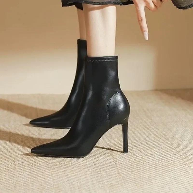 Mode Sexy Spitzschuhe High Heels Stiefeletten Damenschuhe Designer 2025 Trend Neue Mode Chelsea Boots Winter Kleid Party Pumps Mujer
