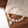 Vintage Style Ceramic Bead Bracelets, Cross/Medal/Bow/Butterfly Charm Elastic Jewelry