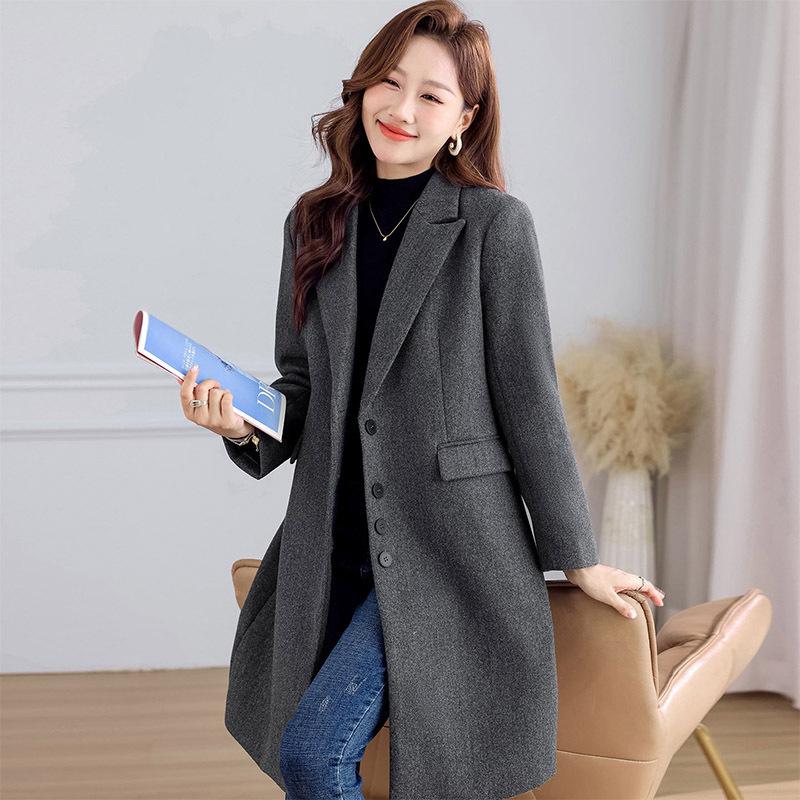 Long Woolen Suit Cashmere Coat for Women, Autumn Women's Woolen Coat for Women