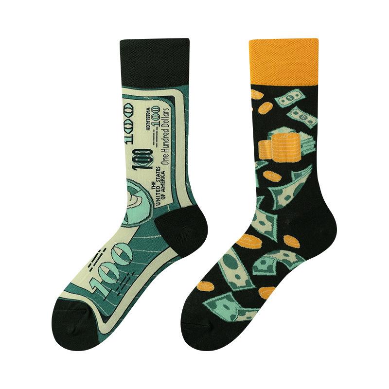 Unisex Asymmetric Design Cotton Crew Socks A B Pair Cartoon Streetwear Socks