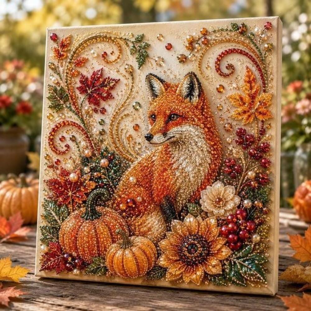 Fall Theme Pearl Painting Kit Sparkling  Beaded Canvas Art 5D Gem Art Craft Kit  For Adults