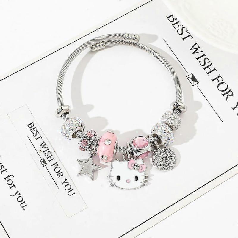 Kitty Cat Love Charm Bracelet Adjustable Cartoon Anime Friendship Bracelet Jewelry Gift for Women Girls Kids Pink