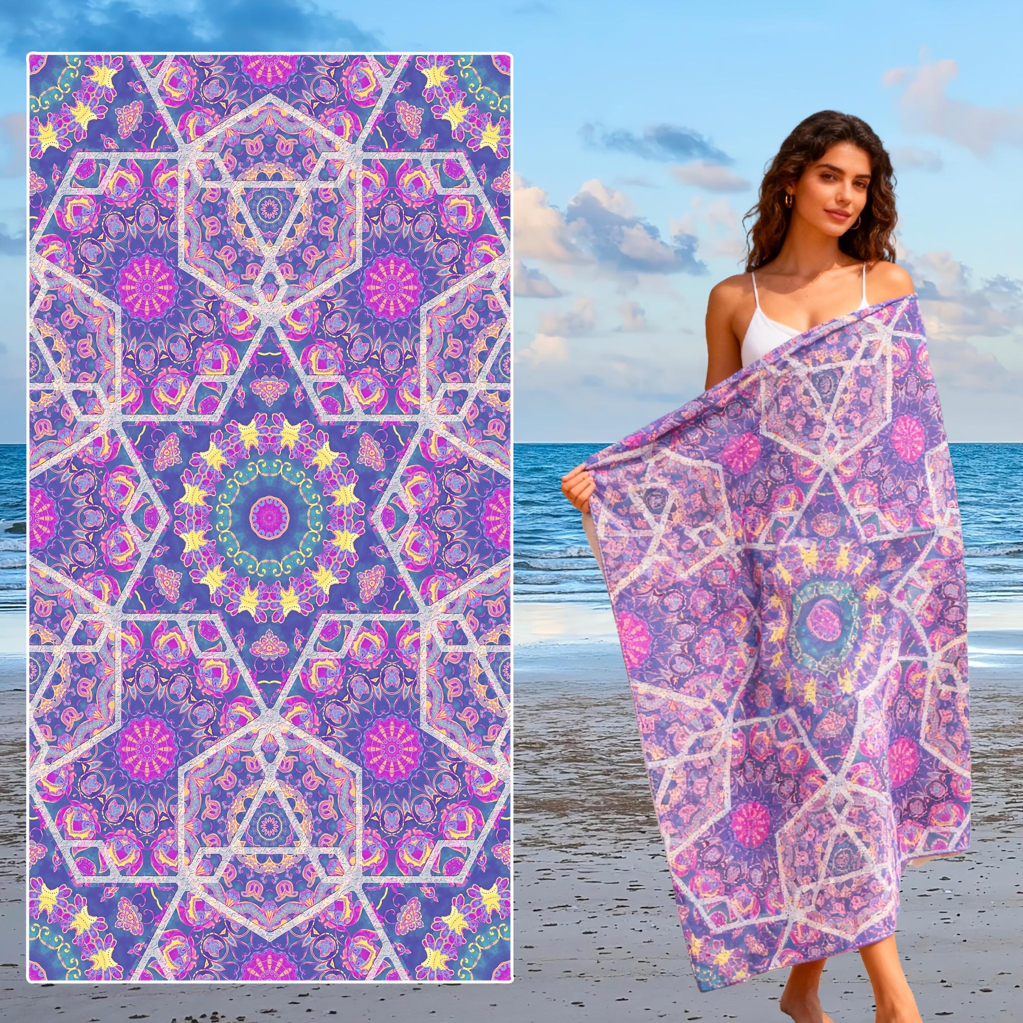 

1pc Sand-Resistant Microfiber Beach Towel with Mandala Design - Gentle, Highly Absorbent & Quick-Drying, Ideal for Swimming, W30*H60(CM)