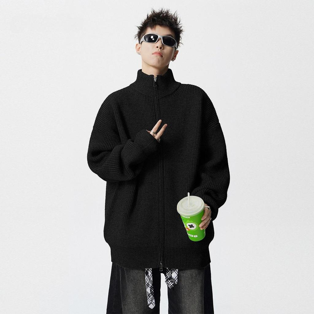 Men's Retro Stand Collar Zipper Cardigan - Trendy Autumn Knitwear Jacket