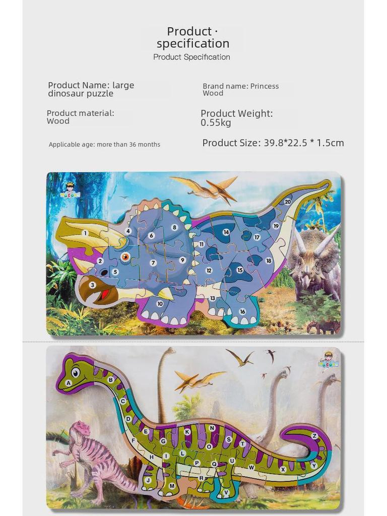 Barnas 3D dinosaurpuslespill i tre: Pedagogisk leketøy med tall og bokstaver for alderen 3–6