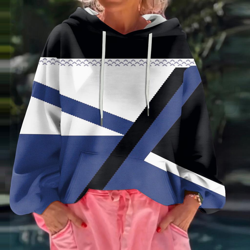 Women's Floral Print Loose Casual Long Sleeved Hooded Sweatshirt