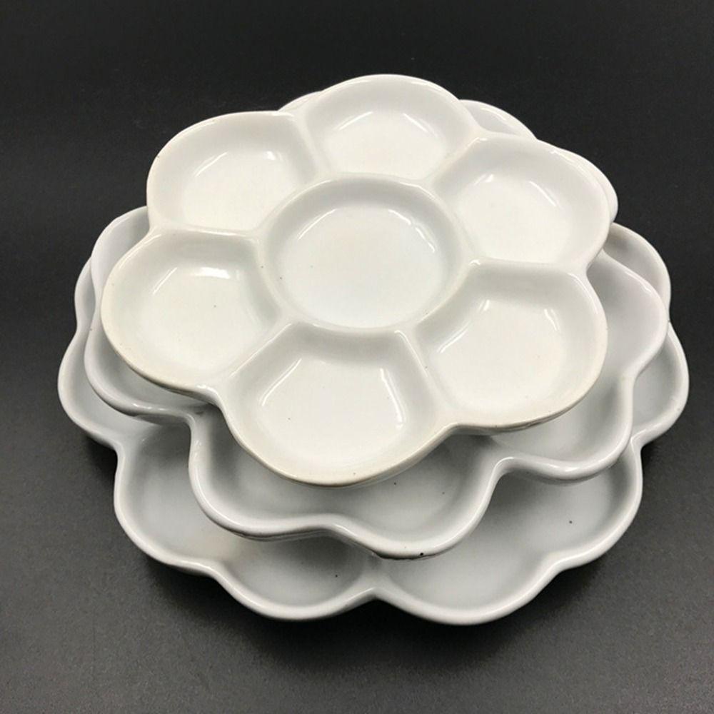 Ceramic Paint Palette Tray 6/7 Grid Plum Blossom Paint Plate Mixing Colour Tray Watercolor Dish