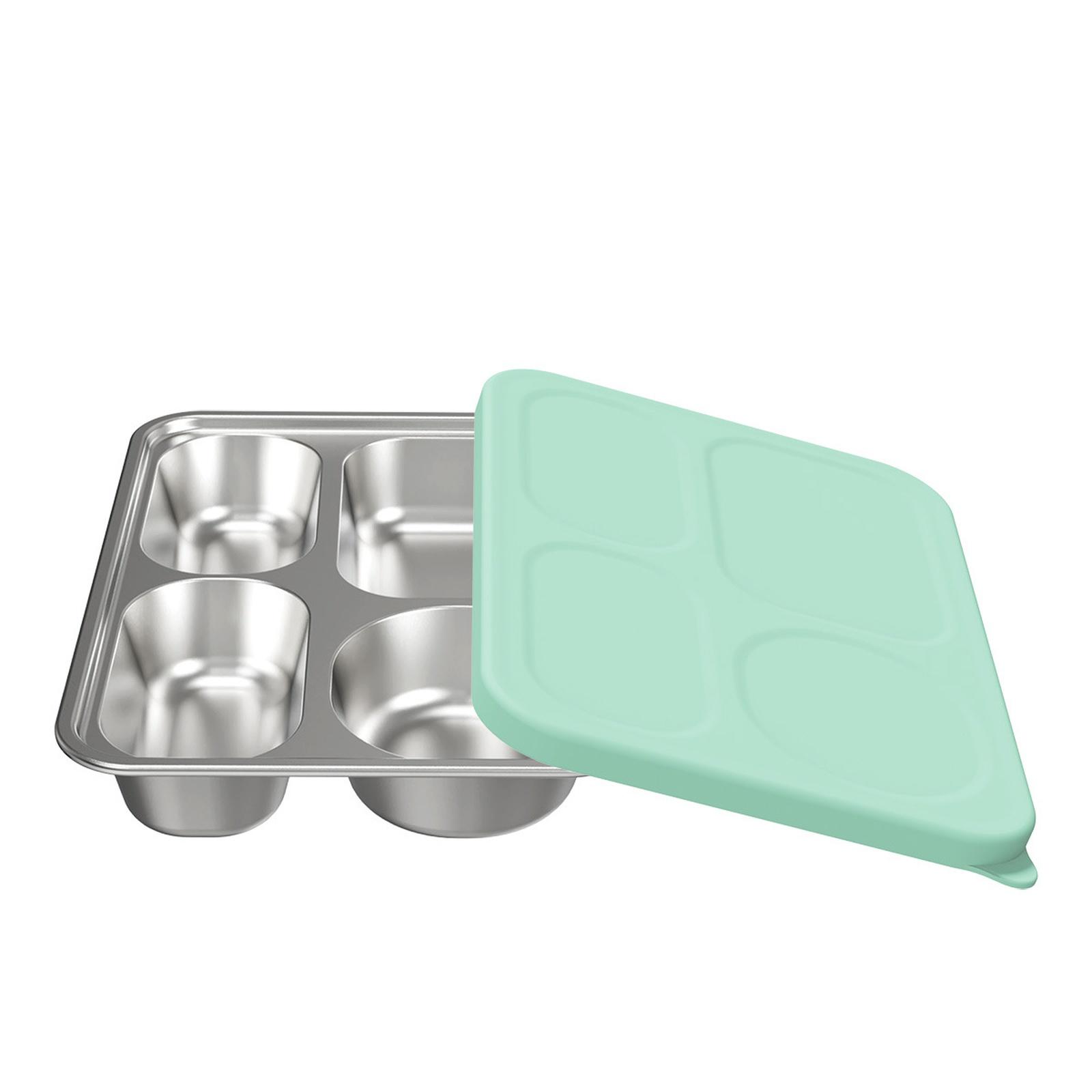 

Stainless Steel Kids Divided Plate with Silicone Lid Four Compartment Baby Toddler Meal Tray Durable and Easy to Clean one size циан