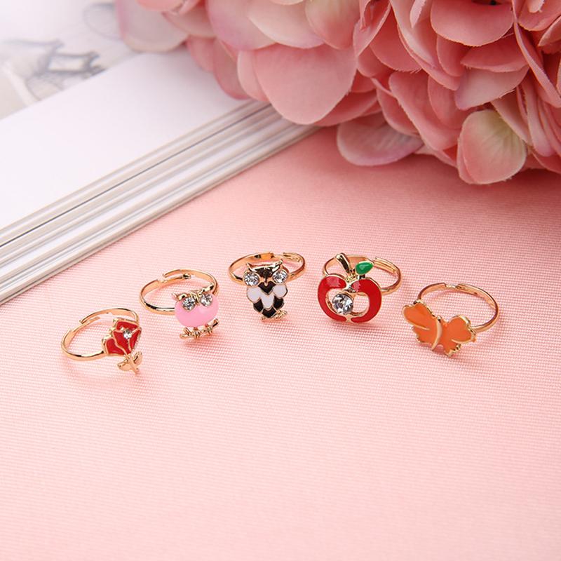 6/12Pcs Cute Cartoon Kids Rings Kawaii Children Girls Flower Alloy Finger Rings Child Jewelry Birthday Gift Adjustable Rings