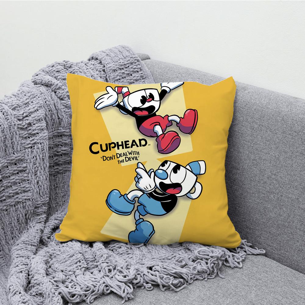 משחק שיתופי לשני שחקנים C-Cuphead ציפית לכרית מקרה כרית רך לקישוט ספה בסגנון חוות קישוטים לבית ומגן ציפית לכרית