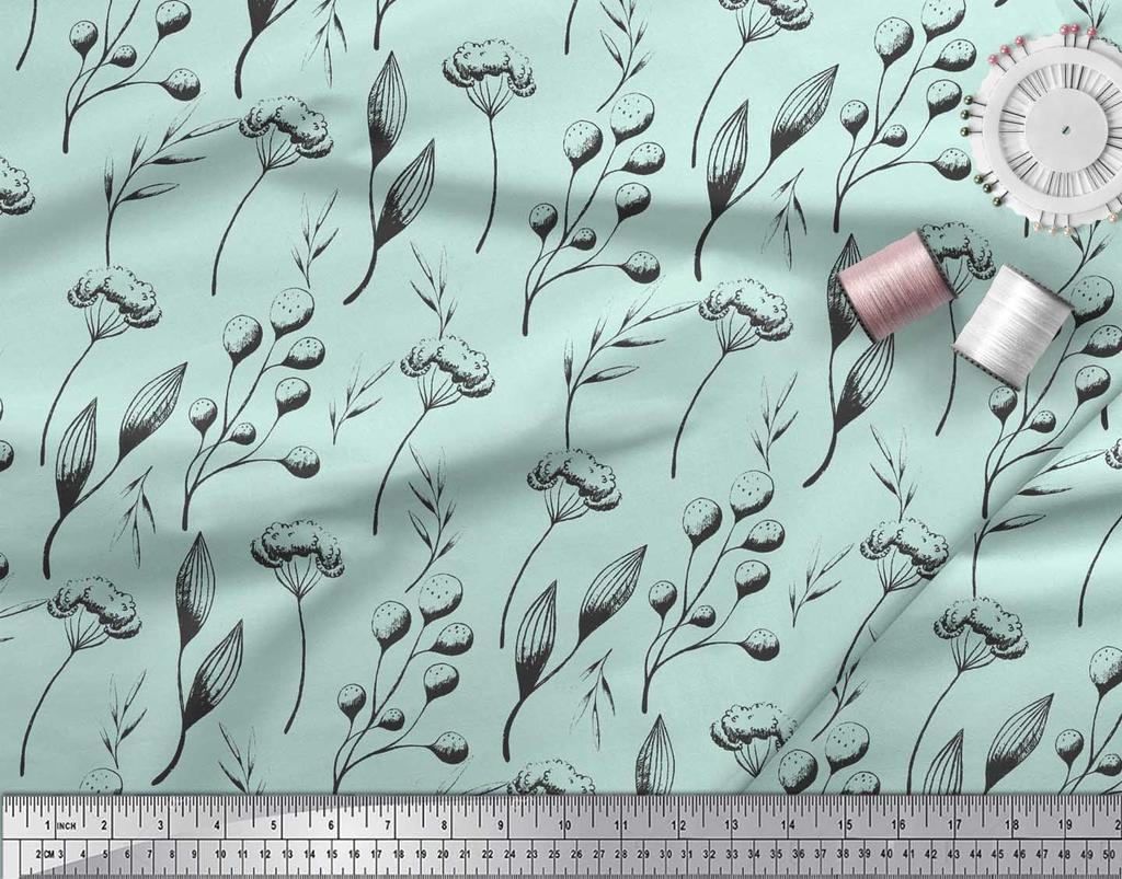 Soimoi Fioletowa tkanina poliestrowa krepowana z nadrukiem liści i kulek bawełnianych, sprzedawana na metry, szerokość 42 cale