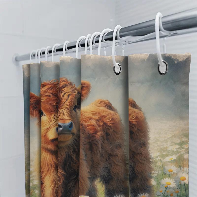 Farm Fresh Fun Shower Curtain Adorable Cow Design With Sunny Daisy Field For Bathroom Decor