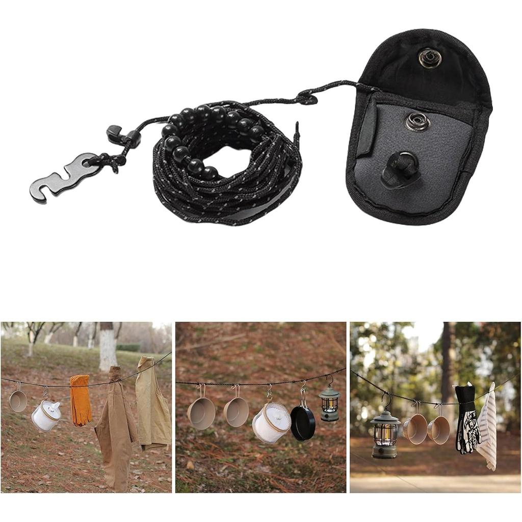 3M Outdoor Camping Stretch Clothesline with 12 Clips Windproof Travel Clothes Line Hanging Laundry Drying Rope for Indoor Hotels Backyard