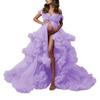 Off-Shoulder High Waist Maternity Gown with Front Slit and Puffy Tulle Skirt