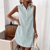 Abito a camicia senza maniche con scollo a V e bottoni, a righe, per donne alla moda, comodo e casual
