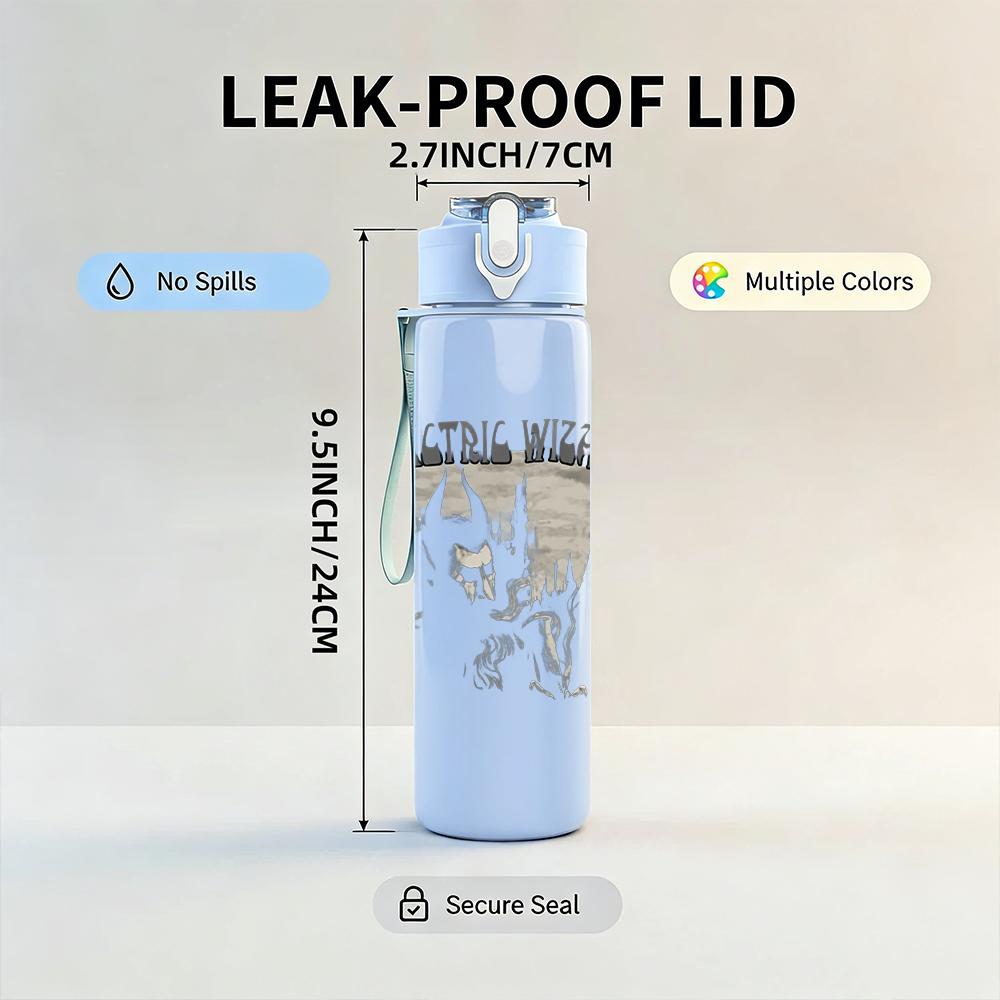 1PC Faint band crowd sketch print 750ml colorful plastic sports water bottle leakproof pop up lid with straw for outdoor work home use