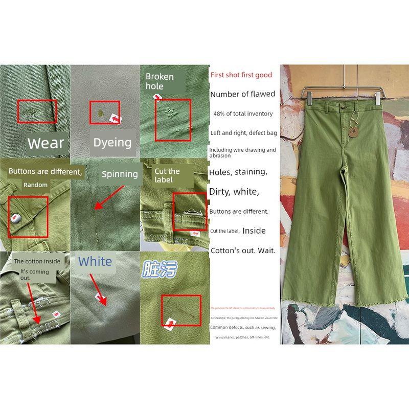 

Foreign Trade Original Order Bil * Labong Free Fall Loose Casual All-matching Elastic Burr High-Waisted Trousers Green Series Avocado green 1