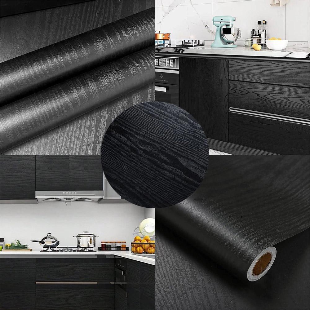 Black Wood Grain Tabletop And Wall Stickers Self-Adhesive Waterproof Table Stickers Wood Grain Texture Furniture Renovation Film