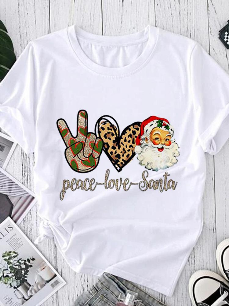 Women Tees Graphic Cartoon Christmas Print Wear Vacation Tops Tees Ladies Short Sleeve 90S Summer Fashion Trend Tshirt T-Shirt