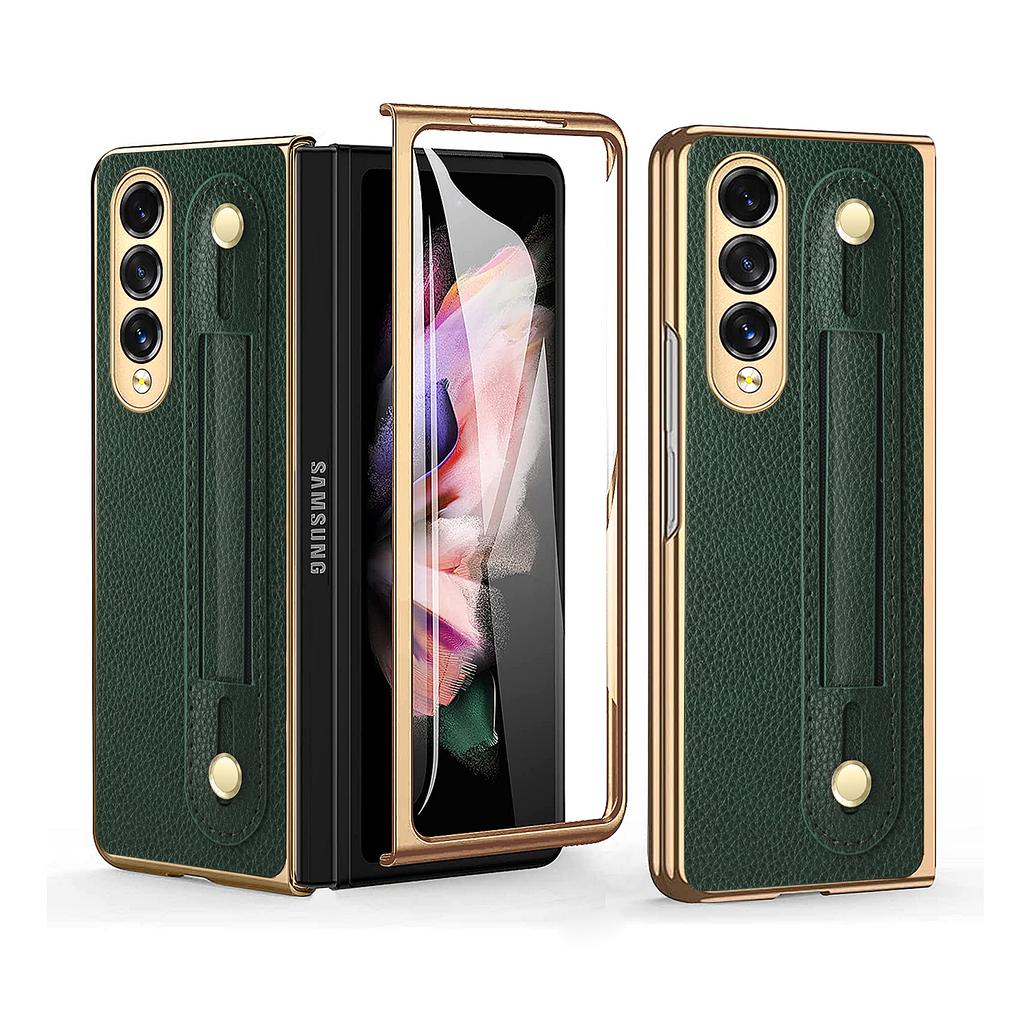 Sturzschutz Leder Slim Case für Samsung Galaxy Z Fold4 Fold 4 Fold3 Fold2 Fold 2 3 Schutzfolie aus gehärtetem Glas Hüllen