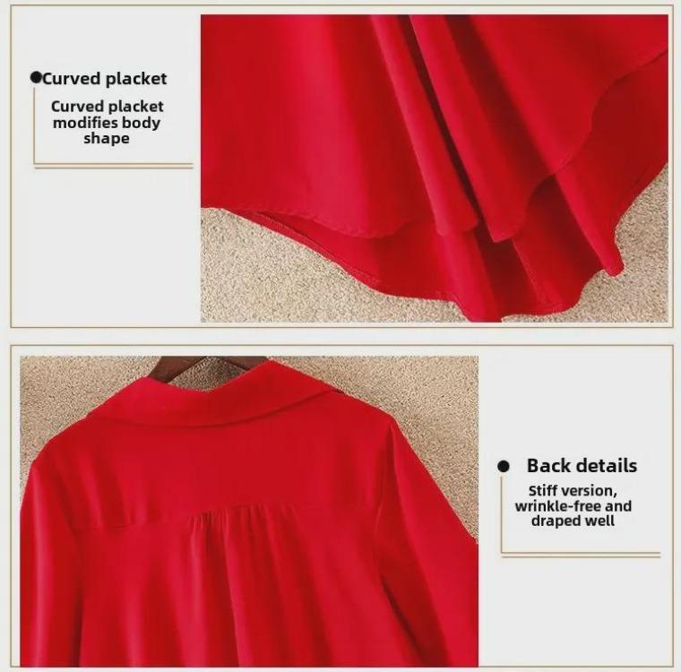 2022 Summer Women Chiffon Shirt Loose Fit Mid Length Slim Waist Design