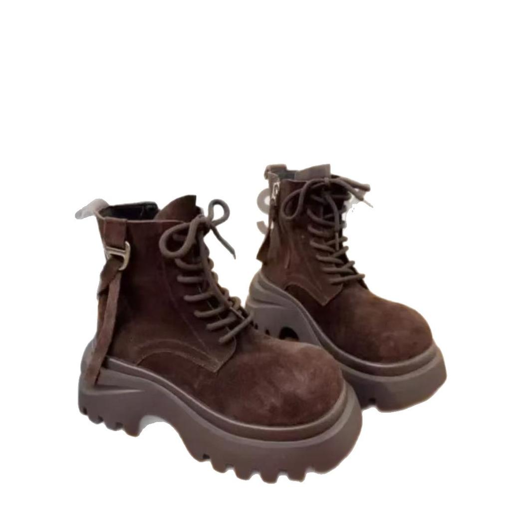 European 2025 Autumn New Matte Soft Leather Platform Martin Boots Women's British Style Retro Big Head Locomotive Short Boots