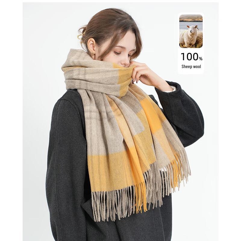 VICTORIA&VERA Maillard Style Plaid Tassel Scarf