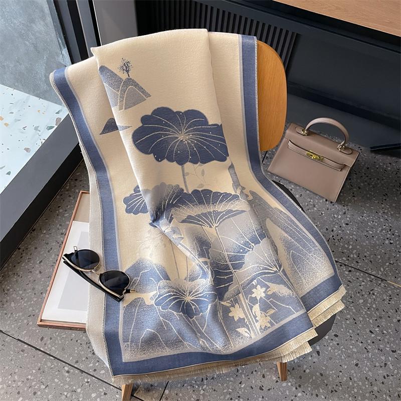 Thickened Warm Imitation Cashmere Scarf Women'S Autumn And Winter Chinese Style Floral Temperament Versatile Shawl To Keep Out The Cold Neck Scarf