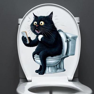 1 Stück Lustige Tier PVC Toilettensitz Aufkleber Katzen Aufkleber Wasserdicht Badezimmer Wand Tür Dekor Kreative Abnehmbare Aufkleber