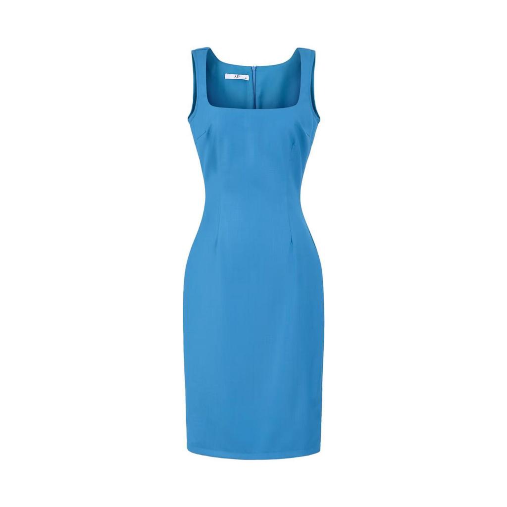 YPFF Trendy Women's Sleeveless Square Neck Slim Fit Dress Suit with Back Slit Skirt