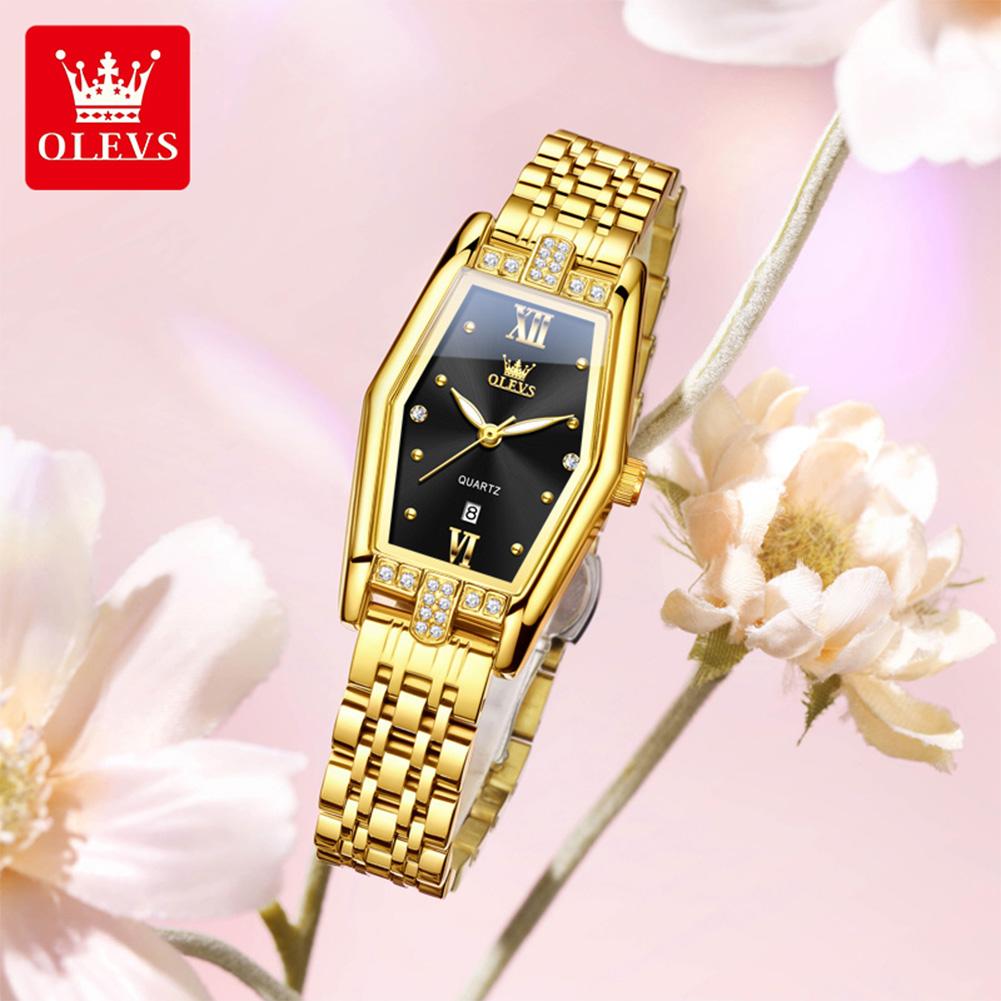 OLEVS Brand Quartz Women's Watch Waterproof Women's Calendar Function Wine Bucket Shaped Watch 3699