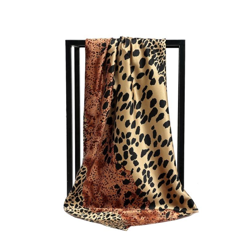 

90-цветный квадратный платок Dingcloth, классический леопардовый принт, атласный платок из искусственного шелка, женская универсальная шаль, головной платок, шарф 90x90cm коричневый