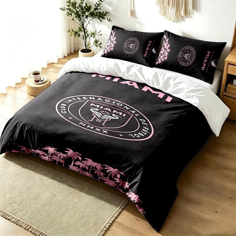 Inter de Miami 3pc Duvet Cover Set Simple Modern Bedding Set Wrinkle Resistant Soft Fabric All Season Use a perfect gift