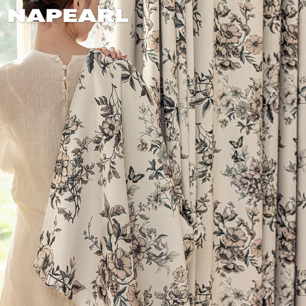 1PC NAPEARL French Retro Blackout Curtains with Butterfly Floral Print Thick Curtains for Bedroom Living Room Window for Home Decor