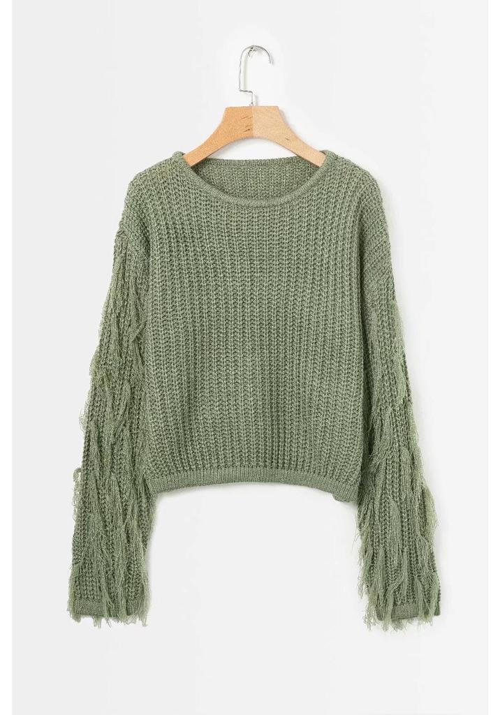 Women's Loose Knit Tassel Sweater - Long Sleeve European American Style