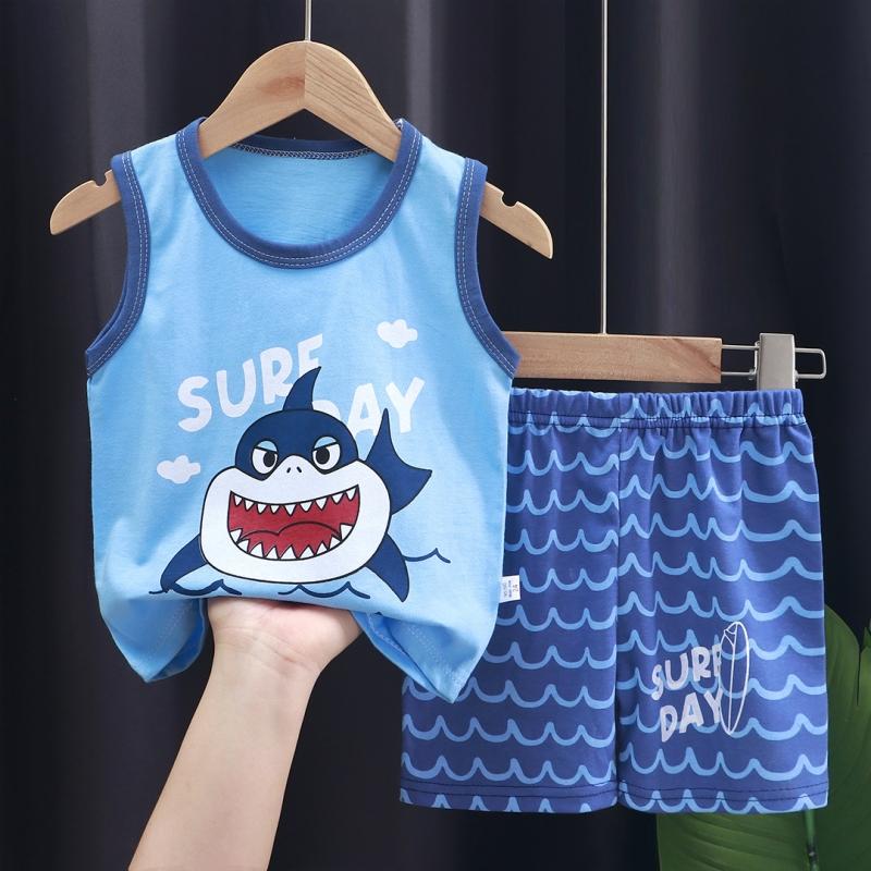 2pcs/set Children Sets Kids Cartoon Vest Suit Summer Sleeveless Tank Tops + Shorts Set Toddler Baby Boys Girls Outfits Clothes